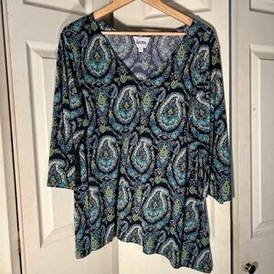 Leota Blue and Green Paisley Top Size 3L